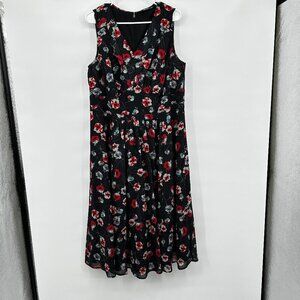 Eshakti Black Retro Fit and Flare Dress Women's size 1X 18 Sleeveless V-Neck